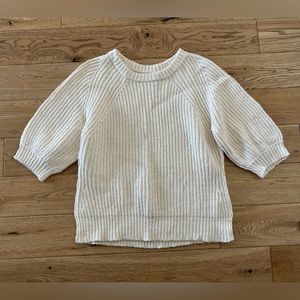 Apiece Apart Cream Cotton Ribbed Sweater with Cropped Balloon Sleeves